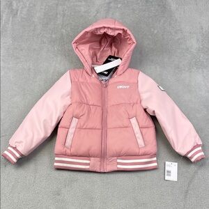 NEW DKNY 5/6 Kids Blush Pink Hooded Bomber Jacket